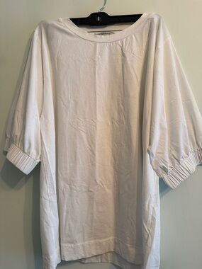 White Oversized Short-Sleeve Tee with Elastic Cuffs